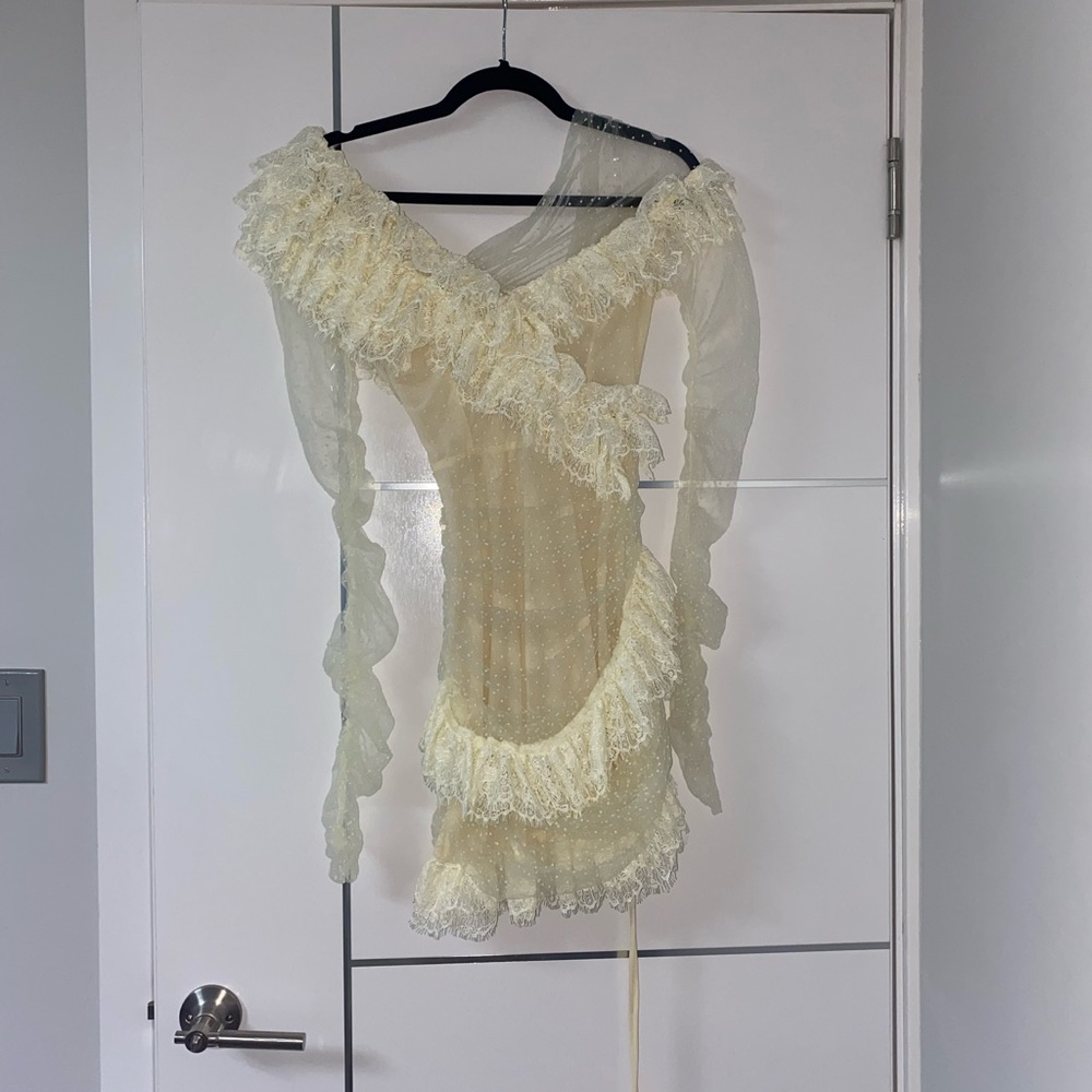 House of CB Sorrel IVORY LACE FRILL MINI DRESS